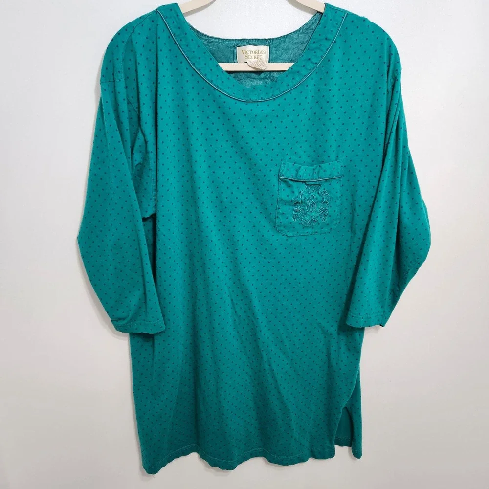 Vintage Victorias Secret Gold Label 100% Cotton Sleep Shirt Nightgown 80s 90s S